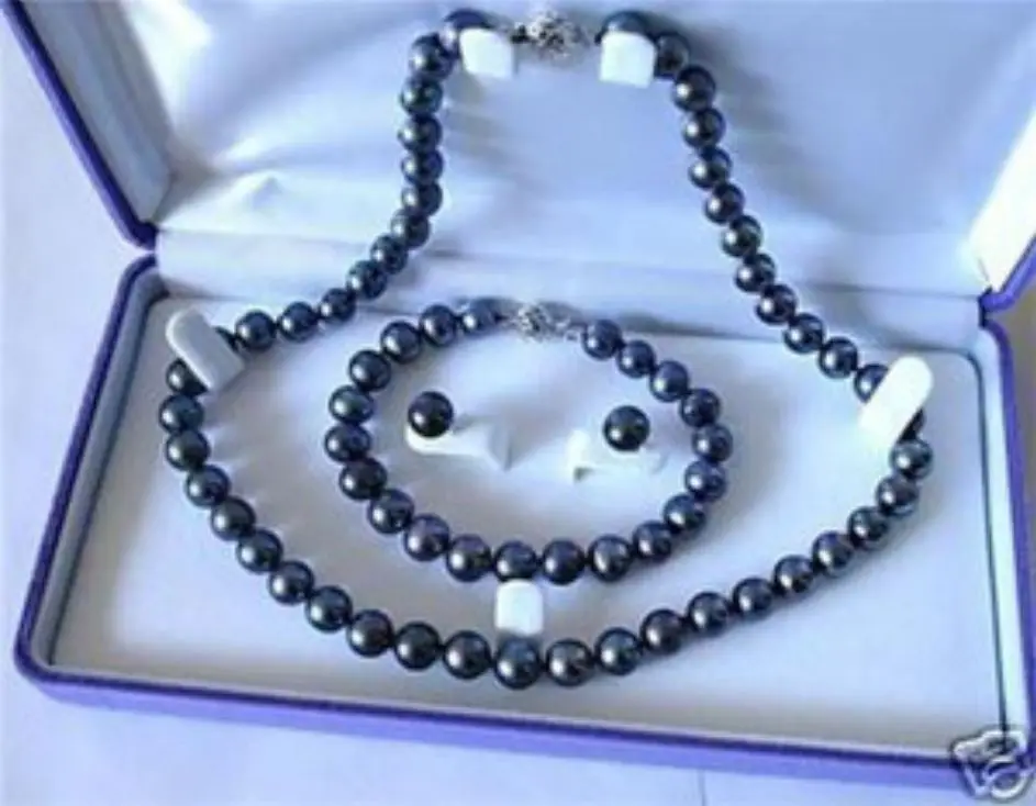 

FREE SHIPPING HOT sell new Style >>>>7-8mm Black Akoya Cultured Pearl Necklace Bracelet Earring Set 18" 7.5