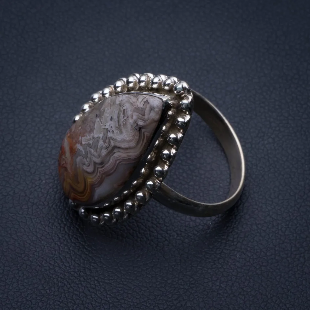 

Natural Crazy Lace Agate 925 Sterling Silver Ring, US Size 7.5 R2823