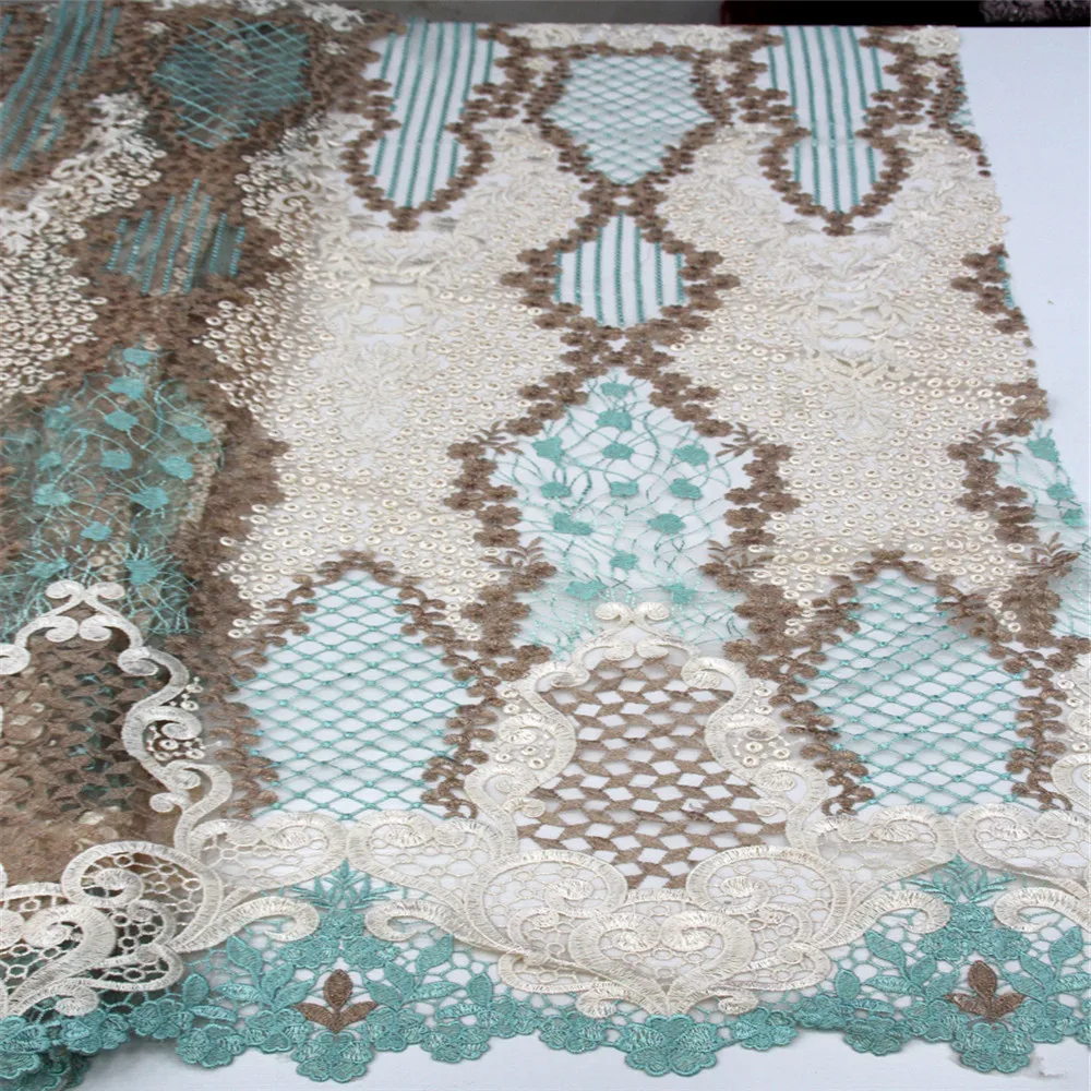 

Latest Lace 2018 African Cord NetLace High Quality Multi Color Tulle Lace African French Lace Fabric For Wedding Dresses GF408-1