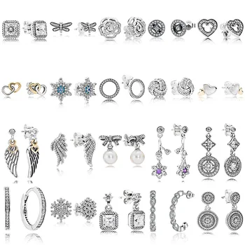 

20 Style Silver Color With Pearl Snow Plum Blossom Flower Wing Crystal Studs Earrings For Women Fine Jewelry