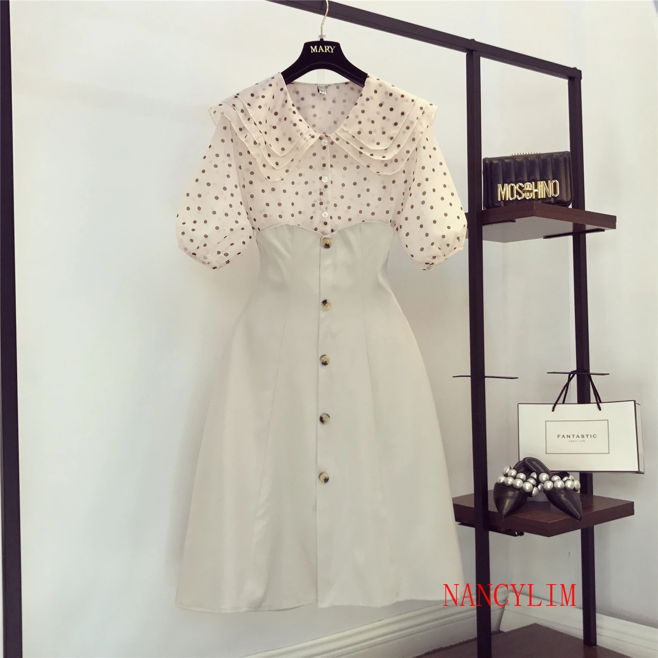 

2019 Summer New Women's Fashion Wave Point Shirt Suit Two-piece Very Fairy Skirt Set Female Loose Chiffon Blouse+long Skirt Set