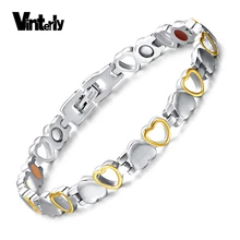 Браслет Vinterly Heart из нержавеющей стали, женский браслет на цепочке, золотой цвет, магнитный браслет, энергетические германиевые браслеты для женщин