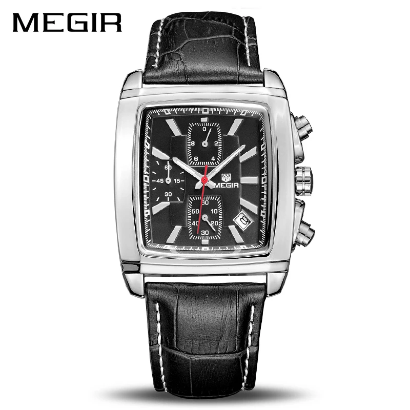 Vente MEGIR Officielles Quartz Hommes Montre En Cuir Véritable Montres Horloge Hommes Chronographe Montre Relogio Masculino pour Homme Mâle Étudiants 2028