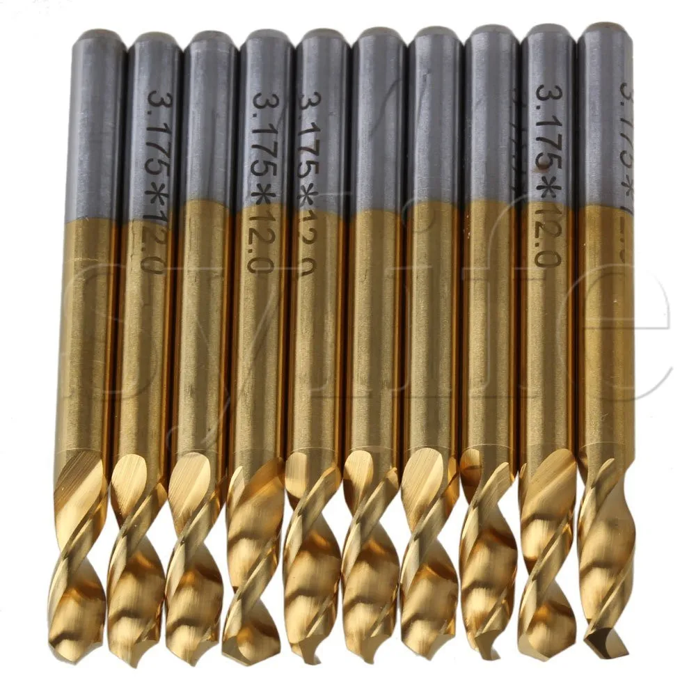 New 10pcs 3.175mm Tungsten Coated Carbide Micro Titanium Drill Bits PCB