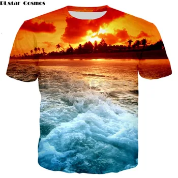 

PLstar Cosmos Brand clothing 2018 summer New T-shirt natural scenery beautiful ocean 3D print Men's Women's Harajuku t shirt