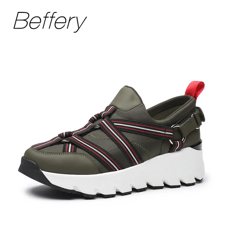 

Beffery Spring Genuine Leather Shoes Women Casual Platform Shoes Fashion Ribbon Flats Shoes Women Sneakers