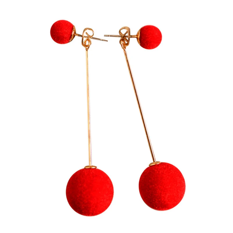 LNRRABC New Plush Balls Tassel Long Drop Earrings For Women Dangle