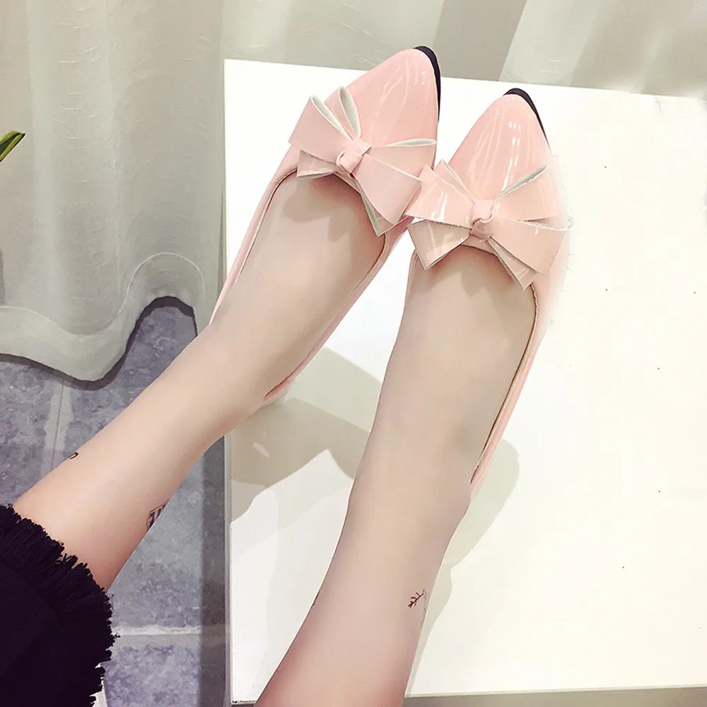 

New Fashion Shoes Women Artificial Leather Low Heel Bow Pointed Toe Female Flats Flat Shoes Ballet Flats Ladies Zapatos Mujer