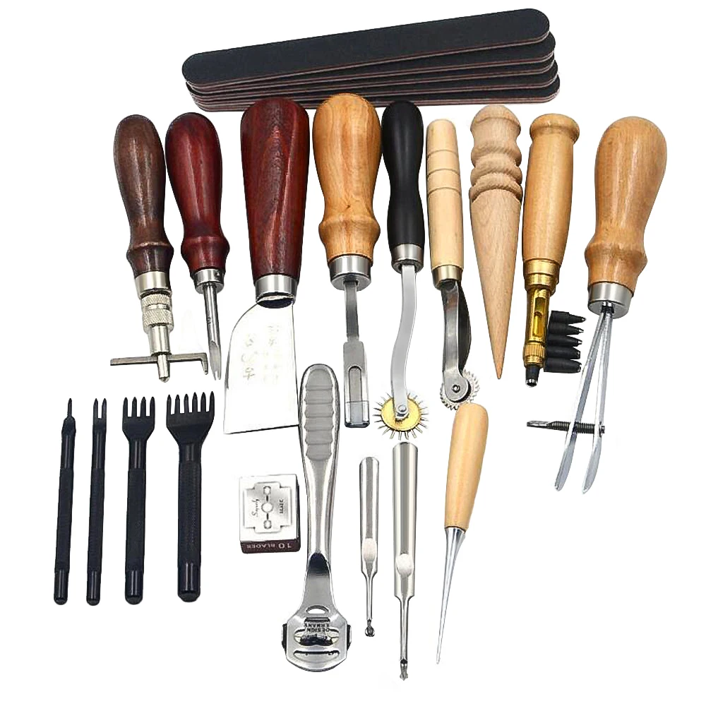 18 PCS/SET Leather Craft Tools Kit Stitching Carving Working Sewing DIY