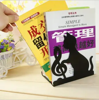 

2pcs/Pair Portable Music Themed Black Cat Playing Violin Two Loaded Metal Bookends Decorative Book Holder Desk Stands For Books