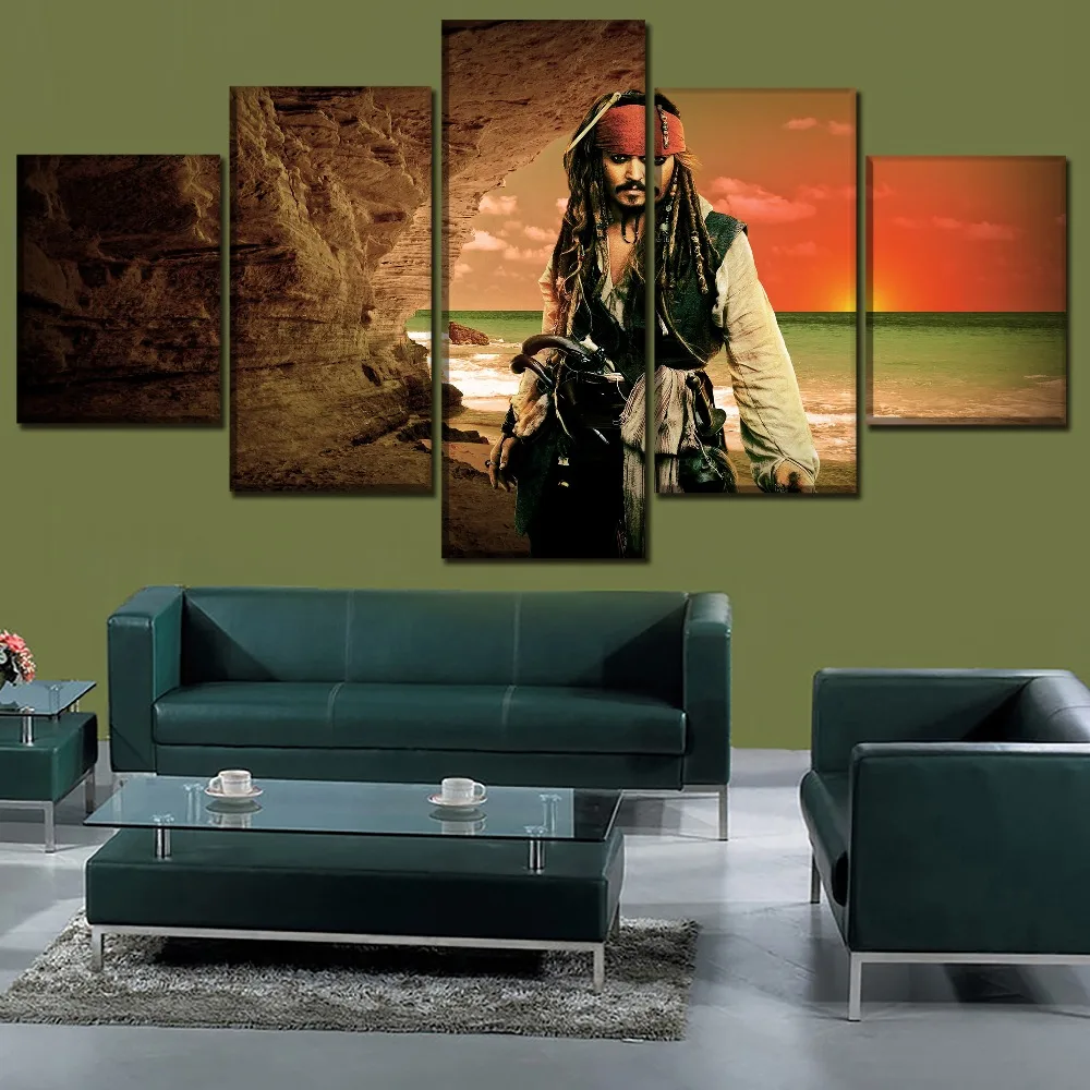 

Canvas Print Modular Picture Home Decor Wall Art In Sea Landscape Draw 5 Pieces Movie Pirates Of The Caribbean Poster Framework