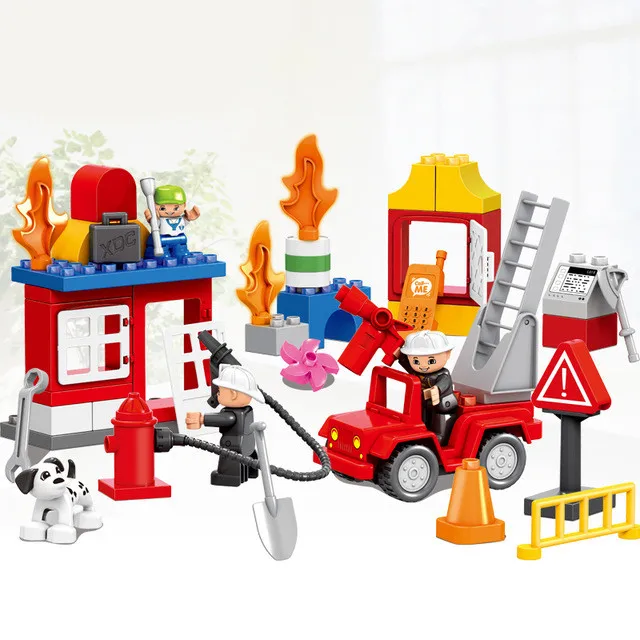 

52PCS Original City Fire Rescue Team Big Building Blocks Firefighter Boys Role Play Gift Toys Compatible with Duplo