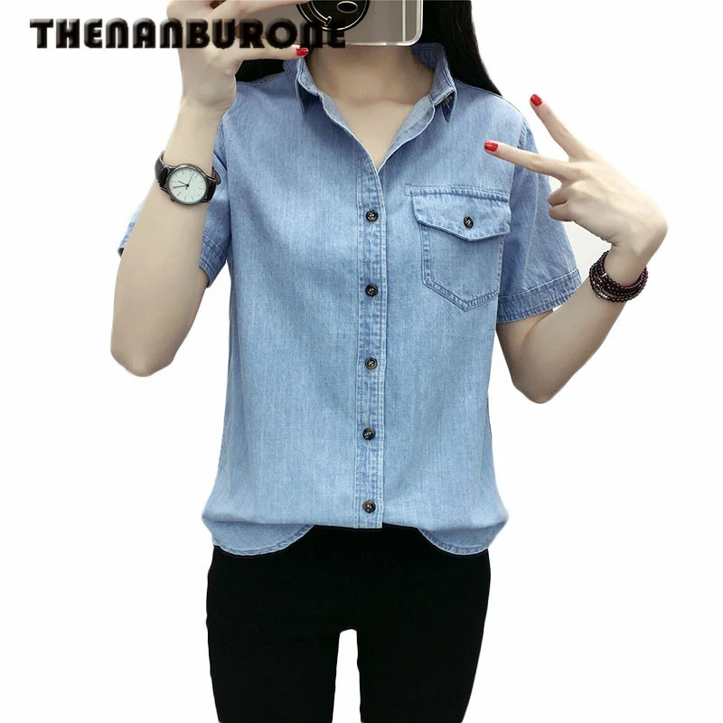 Thenanburone retro Jean Blusas 2017 verano mujeres Denim blusa casual vintage mujer camisa de manga corta|vintage shirts women|shirt shirt - AliExpress