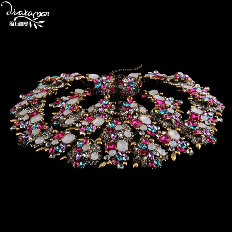 Бренд Dvacaman,, женские свадебные ювелирные наборы, роскошный кристалл, массивное ожерелье и серьги и браслет, Женские Ювелирные наборы Q7