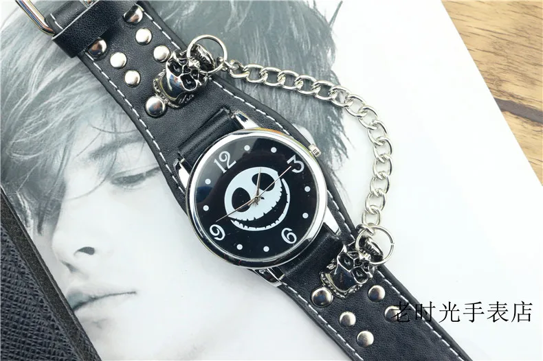 Новые модные унисекс браслет Ретро наручные часы высокого качества подросток Череп Циферблат в стиле панк и рок кожаные мужские часы