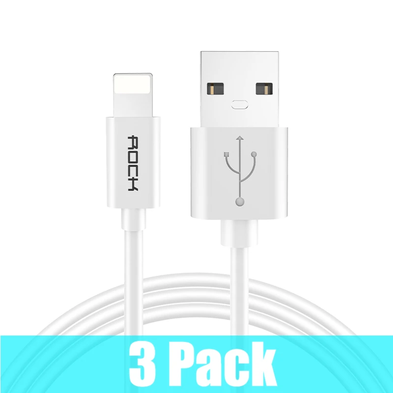 ROCK 3 pcs/lot 2m USB Cable For iPhone X 8 7 6 6S Plus 5 5s SE Fast Data Sync Charging Charger Cables for Lighting Cable cord - Цвет: Белый