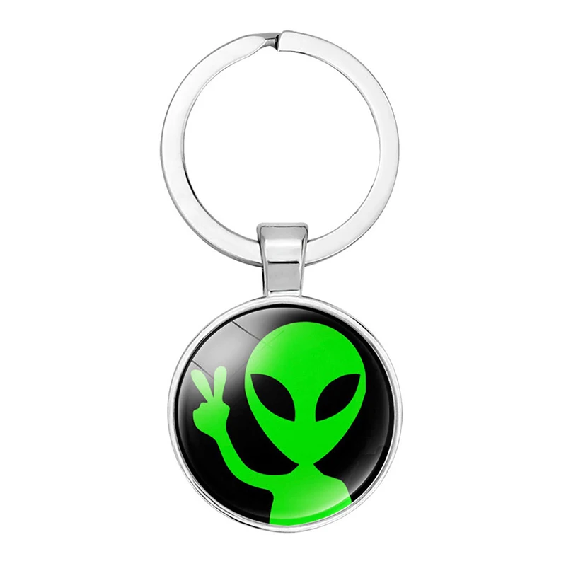 Alien Keychain Souvenirs Glass Cabochon Keyring Cartoon Child Keychain Pendant Gifts - Цвет: 1