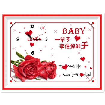 

Love In Hands Embroidery Cross Set Home Decoration Needlework Chinese Counted Cross Stitch Pattern Clock Cross Stitch Painting