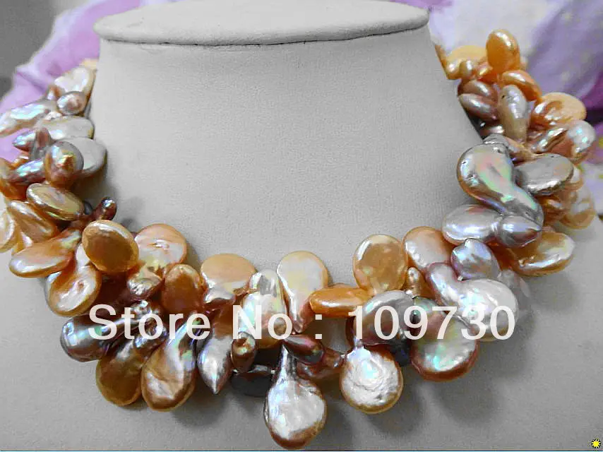

Jewelry 0012086 DOUBLE STRANDS 18"22MM SOUTH GENUINE GOLD PINK MULTICOLOR PEARL NECKLACE 14KGP