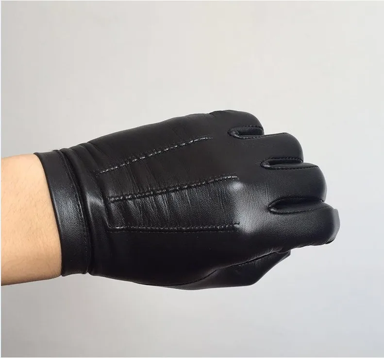 Highshine Man Wrist Button One Whole Piece of Sheep Leather Gloves Black and Brown