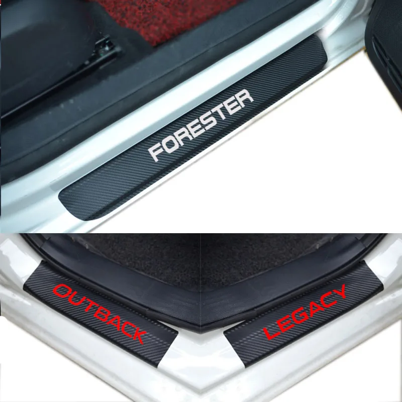 4pcs Set for SUBARU LEGACY Forester Outback Door Stickers Carbon Fiber Car Scuff Plate sticker Vinyl