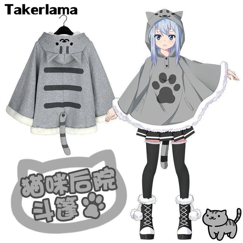 Толстовка фланелевая с капюшоном в стиле харадзюку|neko atsume|hooded capecape hood |