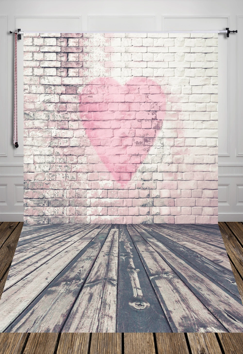 

8X8ft(2.5x2.5m) brick and wood floor photography backdrop background for studio newborn printed with pink heart D-1496