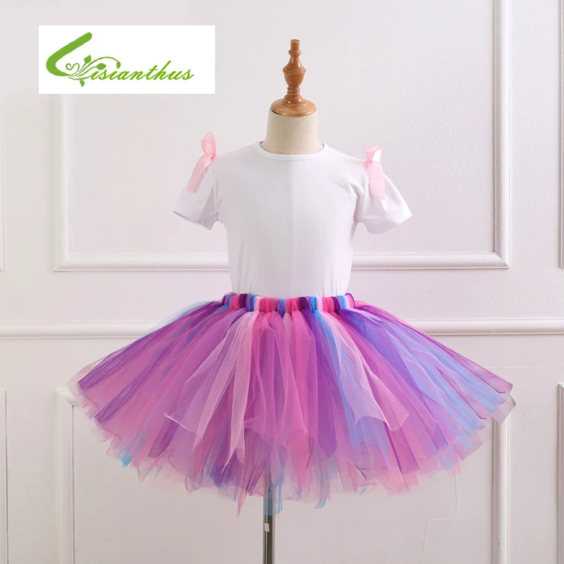 

Kids Girls Clothing Sets 2019 Summer New Girls Clothes White Short Sleeve T-Shirt+Colorful Veil Dress 2Pcs Children Clothes