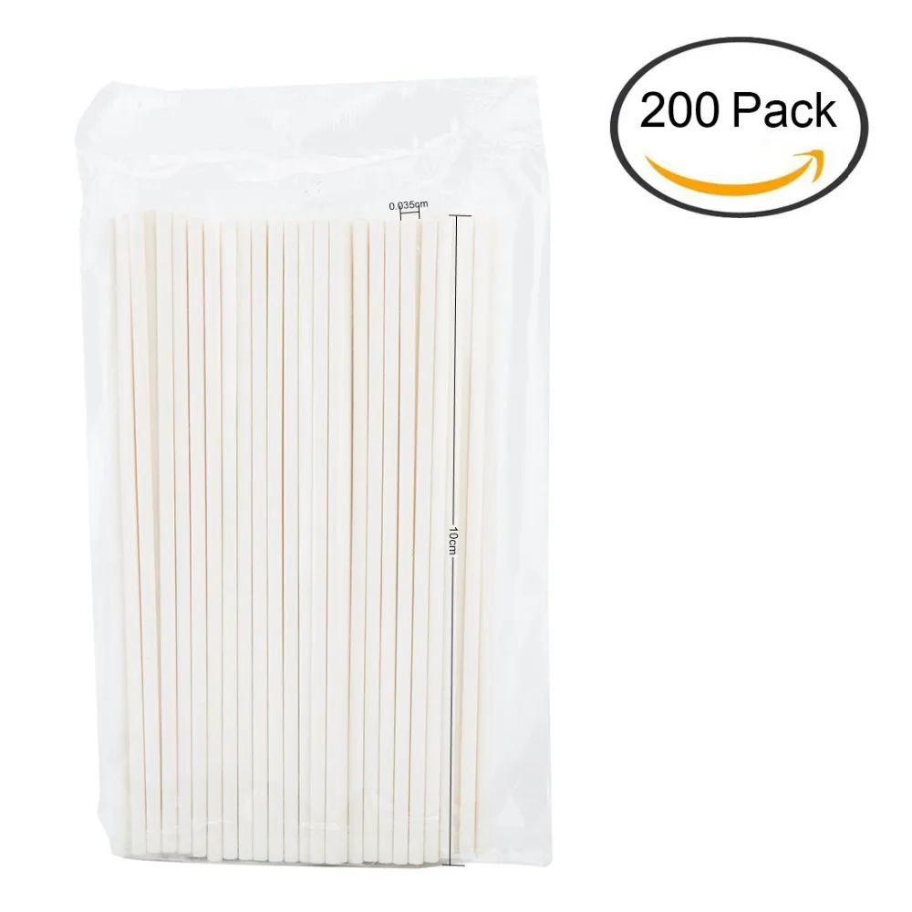 

200pcs 4 Inch Lollipop Sticks Cake Pop Sticks Solid Core Paper Stick Lolly for Fondant Candy Chocolate Cupcakes