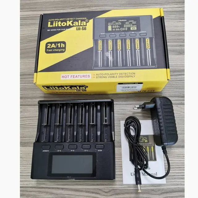 

NEW 2019 Liitokala Lii-S6 battery Charger Auto-polarity detection For 18650 26650 18350 18340 li-ion Ni-MH batteries