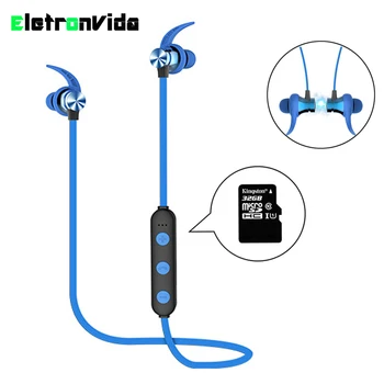 

Metal Magnetic Bluetooth 4.2 Earphone Headset Sport Wireless Bluetooth Headset With Microphone TF memory card slot