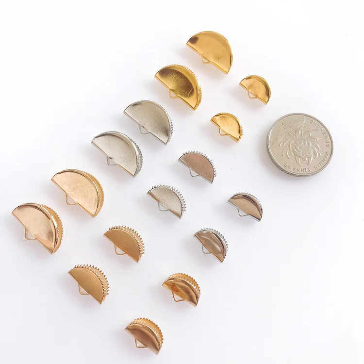 

200 PCS 13*8mm 15*10mm Metal Half Round Cove Clasps Cord End Caps String Ribbon Leather Clip Foldover Jewelry Connectors Crimp