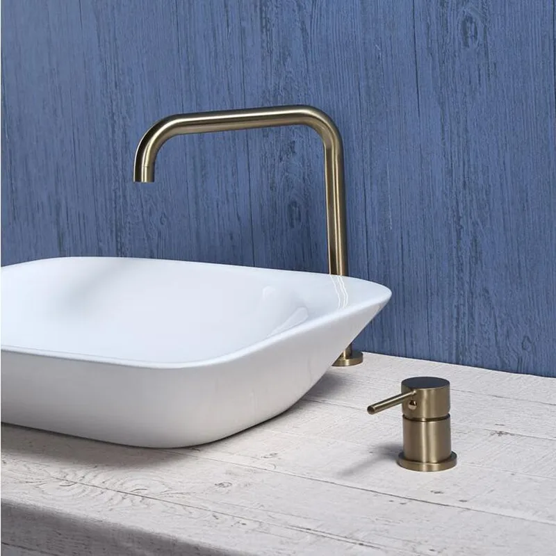 

Basin faucet Bathroom super long pipe two holes Brushed Gold bathroom faucet sink tap 360 rotating widespread Black basin Tap