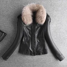 Мотоциклетная куртка из ПУ женские закрытые карманы с длинным рукавом Короткие однотонные отложной воротник молния стандартной толщины Повседневная