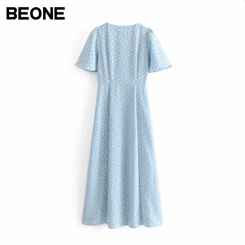 Beone женское элегантное платье макси с цветочным принтом и v-образным вырезом, расклешенное платье с коротким рукавом в стиле пэчворк, Женская Повседневная летняя одежда, длинные платья