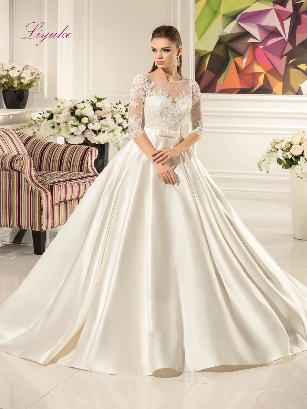 Liyuke A Line Forge свадебное платье 2019 Белый подъюбник для девочек в цветочек вуаль брак клиент сделал размер бесплатная доставка