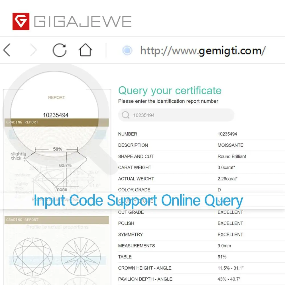 Gigajewe d 색깔 1-3ct vvs1 둥근 moissanite 느슨한 다이아몬드 시험은 보석 만들기를위한 증명서 실험실 보석을 가진 최고 품질을 통과했다
