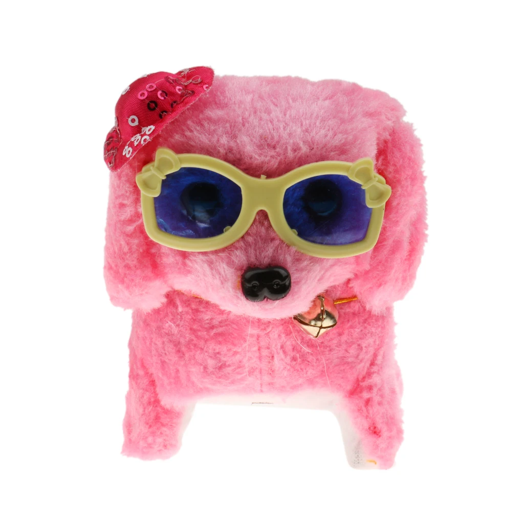 Новинка, забавные электронные плюшевые игрушки, ходячий лай хвост, виляющий щенок, собака, электронная игрушка, радиоуправляемые животные, детские игрушки, подарок на день рождения ребенка - Цвет: Pink with Cap Glasse