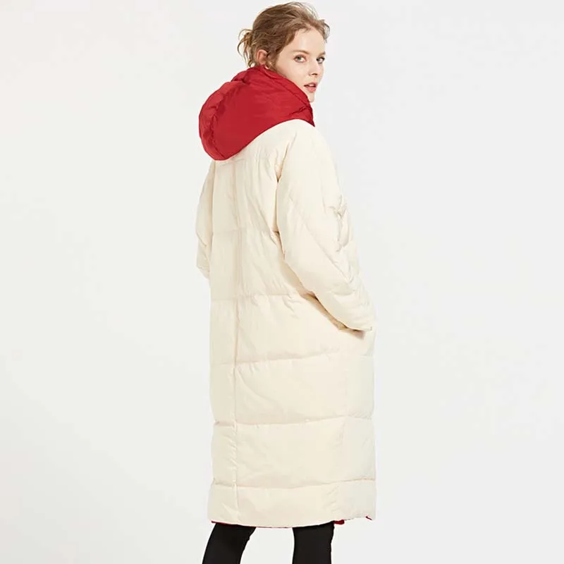 Korean Style 2019 New Winter Jacket Women Long Duck Down Coat Woman with Hooded Double Side Wear Sweet Warm Loose Outwears AO806