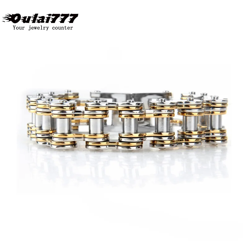 

2019 wholesale stainless steel gold bicycle chain men bracelet punk rock mens accessories big male charm bracelets chain on hand