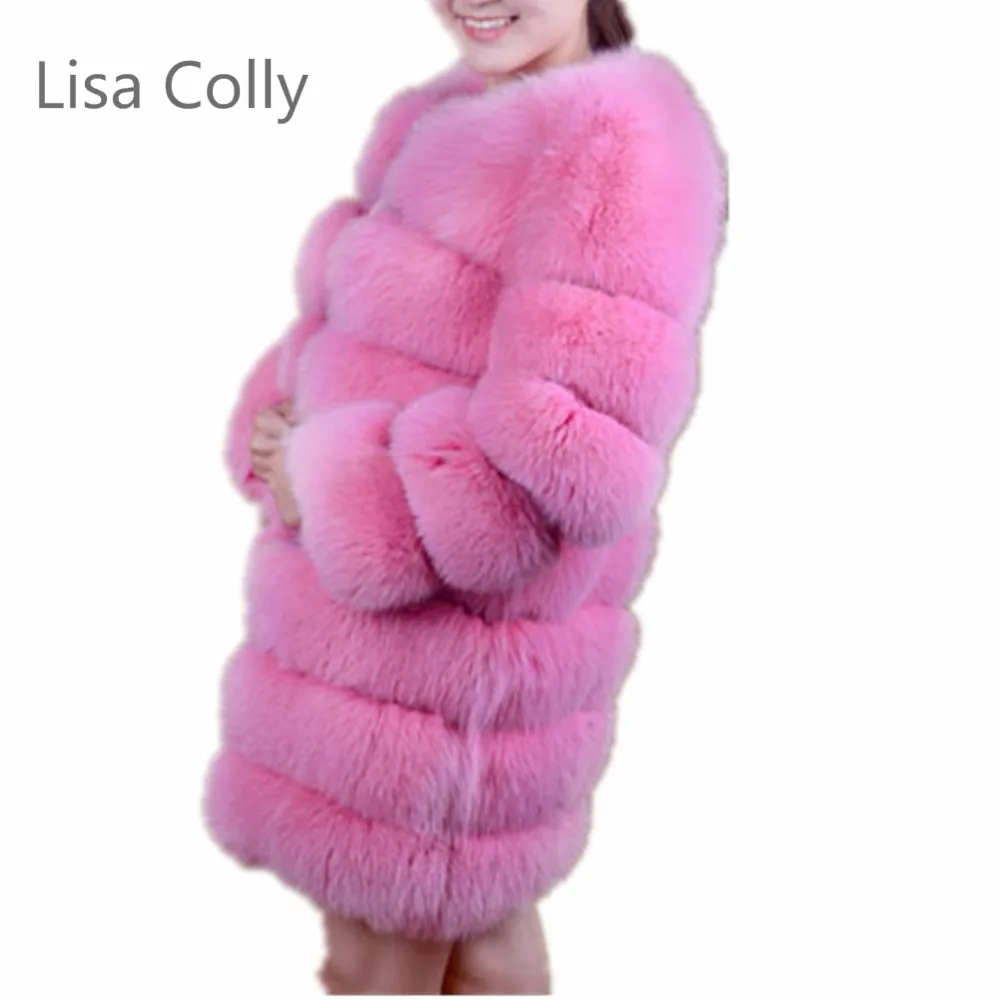 

Lisa Colly 2017 Winter Fashion Women Fox Fur Coat Thick Warm Long Sleeves Faux Fur Coats Jacket Streetwear