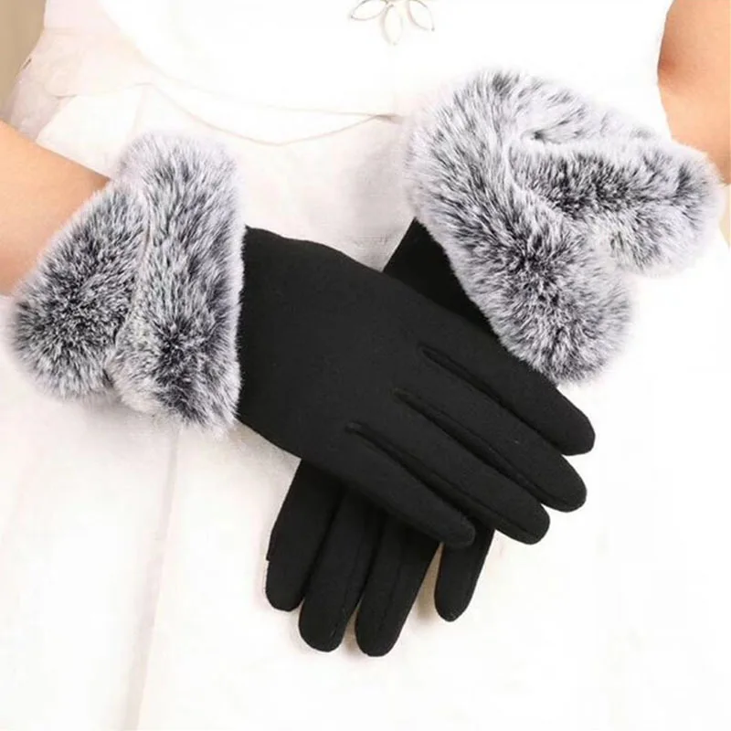 C женские теплые зимние короткие шерстяные перчатки с искусственным кроличьим мехом мягкие Митенки женские модные горячие продажи перчатки для вождения