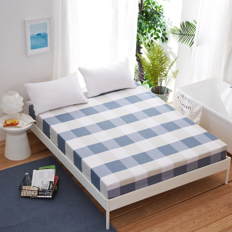  Queen Fitted Sheet Plaid Bed Sheet Microfiber Fabric Polyester Mattress Cover Bed Sheet with Elasti