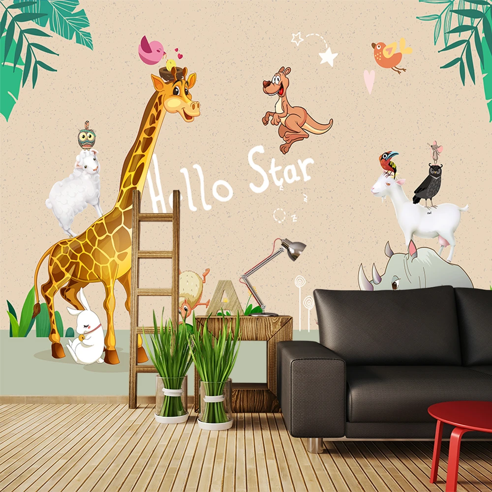 Custom 3d wallpaper cute cartoon animal children's room wall - healthy and environmentally friendly silk waterproof material Custom 3d wallpaper cute cartoon animal children's room wall - healthy and environmentally friendly silk waterproof material