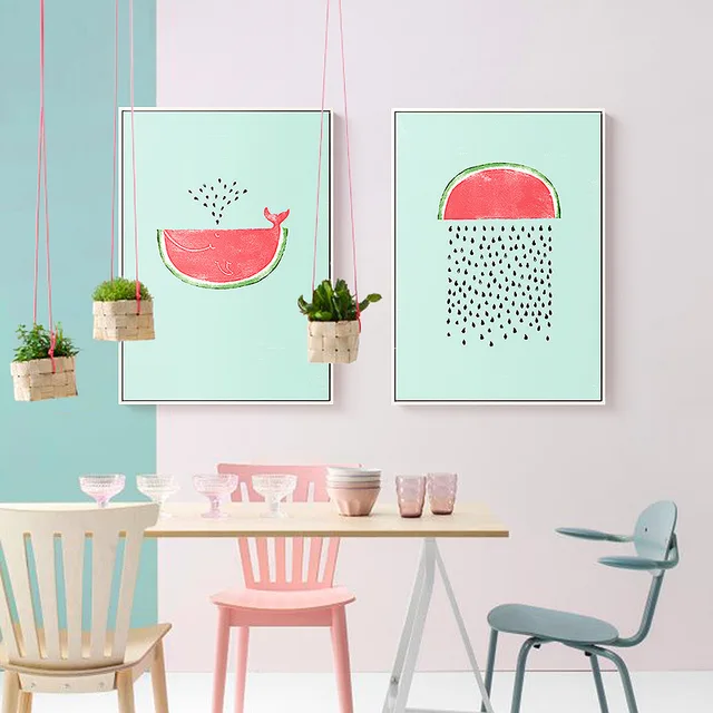 Nordic Poster Canvas Painting Cartoon Watermelon Modern Office Art Nordic Poster Canvas Painting Cartoon Watermelon Modern Office Art Print Wall Picture Prints Kids Room