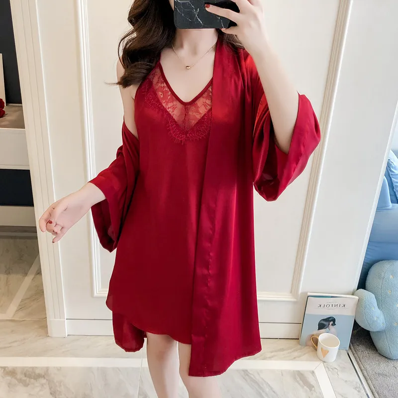 

Women Pajamas sets 2 Pieces Satin Sleepwear Pijama Silk Home Wear Home Clothing Embroidery Sleep Lounge Pyjama with Chest Pads