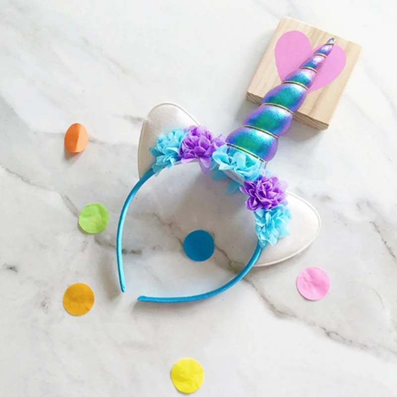 Детский DIY Блестящий металлический Единорог повязка на голову для девочек и