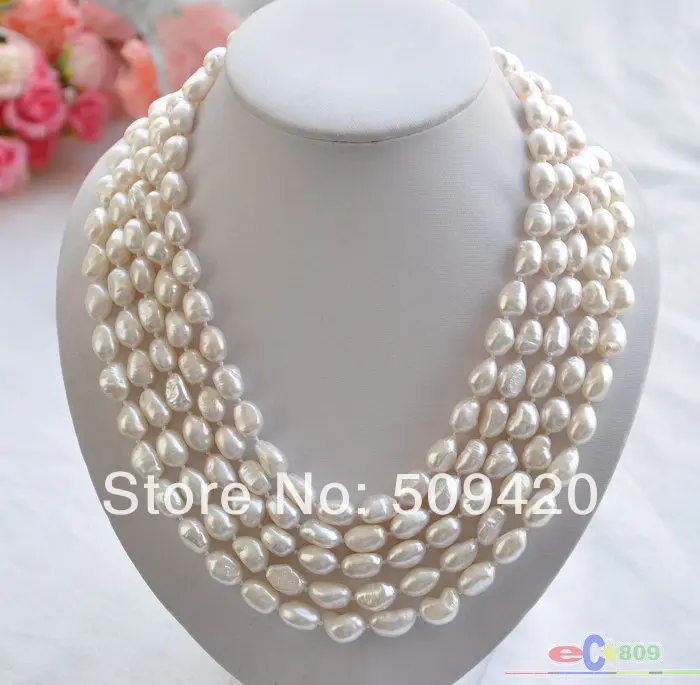 

~~ Free Shipping >>P4326 5row 17-22" 12mm white baroque FRESHWATER CULTURED pearl necklace