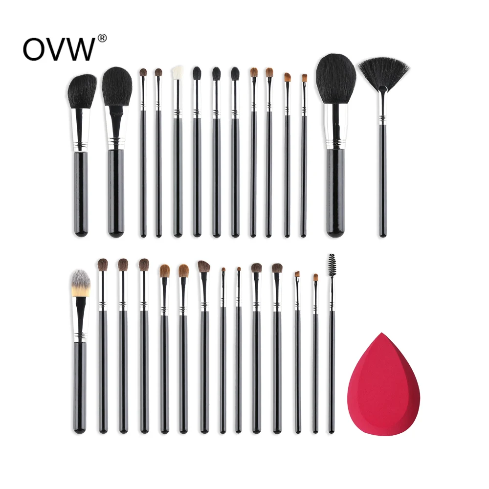 

OVW Natural Hair Makeup Brushes Eye with Bag Professional Cosmetic Set Powder Blush Highlight Brush All Coverage