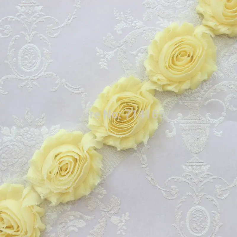 1 Yard lt.yellow Chiffon Flower Shabby flower Trim rose flower trim for